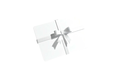 A white, rectangular gift box wrapped with a ribbon and bow on a black background