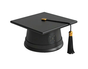 Realistic 3D illustration of a classic black graduation mortarboard with tassel