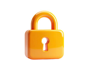 Shiny, orange, 3D rendered padlock icon with a keyhole against a dark background