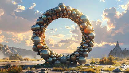 Colorful Orb Circle Landscape Art.