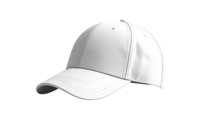 Rendered white baseball cap, floating against a pure black background