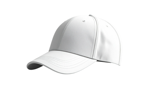 Rendered white baseball cap, floating against a pure black background