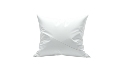 White, puffy square object floating on a black background, seemingly inflated