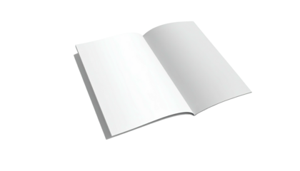 Open, blank, white pages of a book against a black background, slightly angled