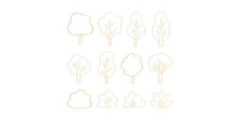 Simple Tree Outlines in Warm Gradient Colors on White Background for Design Elements