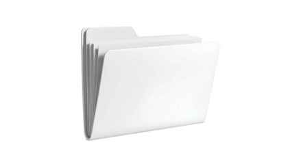 A realistic, 3D render of an open white folder with visible documents