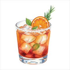 Mezcal Cocktail Watercolor Vector Illustration on White Background

