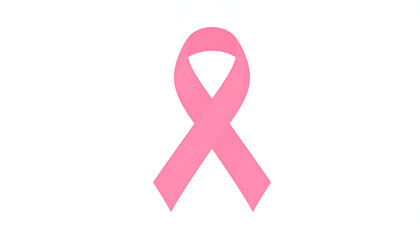 Pink ribbon symbol for breast cancer awareness on white background.