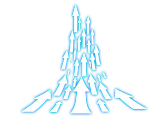 上方向に伸びる無数の抽象的な青い光の矢印の3dイラスト