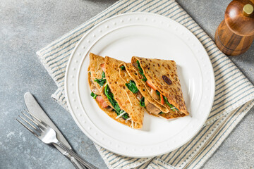 Homemade Savory French Crepes with Spinach