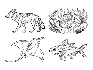 Fototapeta premium coloring page line art the animal black vector bundle