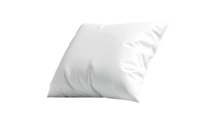 Isolated white pillow with soft, puffy texture, angled on black background