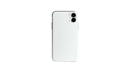 White smartphone, rear view, featuring camera lenses on a black background