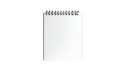 Blank, vertical notepad with metal spiral binding, set against a black background