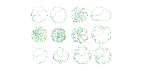 Botanical Greenery: Top View Tree Outlines for Architectural Landscape Design and Planning
