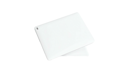 A bright white, rectangular device with a sleek, minimalist design is shown