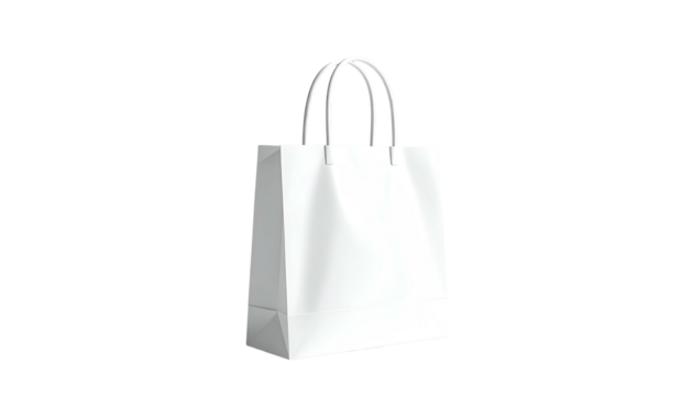 Clean white paper bag with looped handles, isolated on black background