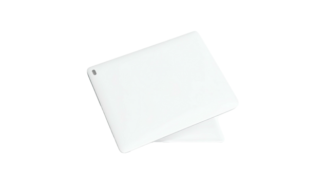 A bright white, rectangular device with a sleek, minimalist design is shown