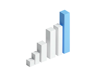 3D render of a rising bar chart with one bar colored blue
