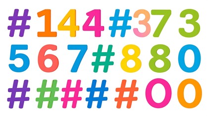 Colorful numbers and hash symbols, arranged in a grid format, displayed with bright, vibrant hues.