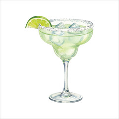 Margarita Cocktail Watercolor Vector Illustration on White
