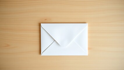 Minimalist white envelope on wooden surface, conveying simplicity and communication under soft lighting.