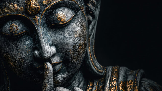Mystical Buddha Statue: Silence and Spirituality Concept