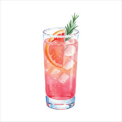 Paloma Cocktail Watercolor Vector Illustration on White Background
