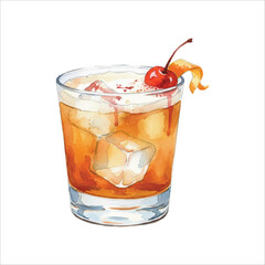Whiskey Sour Watercolor Cocktail Illustration on White
