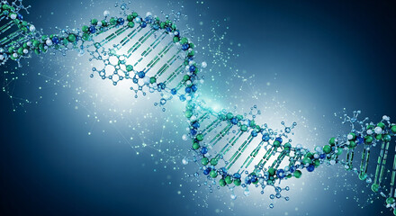 Abstract visualization of DNA double helix structure, representing genetic code and biotechnology