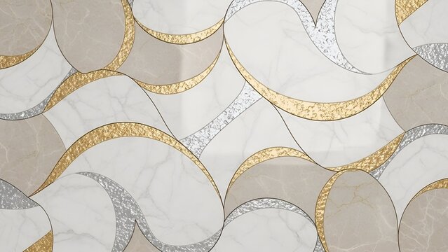 Elegant Abstract Marble Pattern in Beige White Gold and Silver