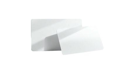 Two rectangular white cards, one larger than the other, overlapping