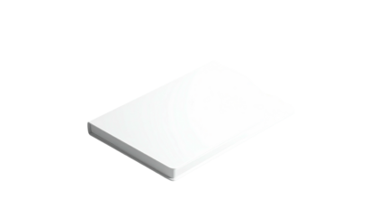 White, rectangular electronic device with curved edges on a black background
