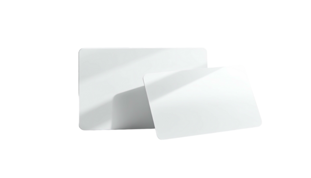 Two rectangular white cards, one larger than the other, overlapping