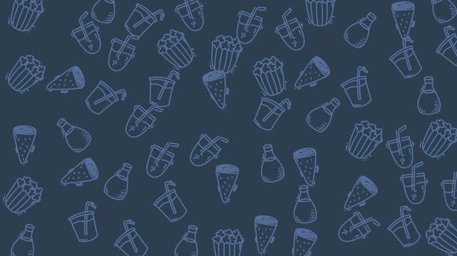 Dark background with light colored food and drink outlines, perfect for menu design, culinary blog posts, restaurant websites, and foodthemed graphic designs.