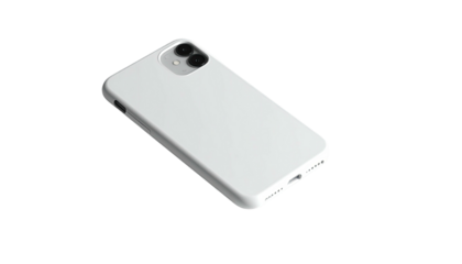 Angled overhead shot of a white phone, with camera bump, isolated on black