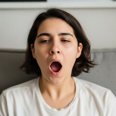 Sleepy Woman Yawning - Tiredness and Fatigue Expression.