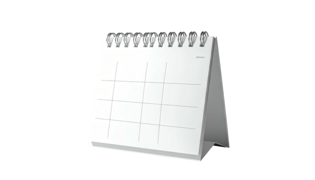 3D render of a blank, white, paper calendar on a dark background