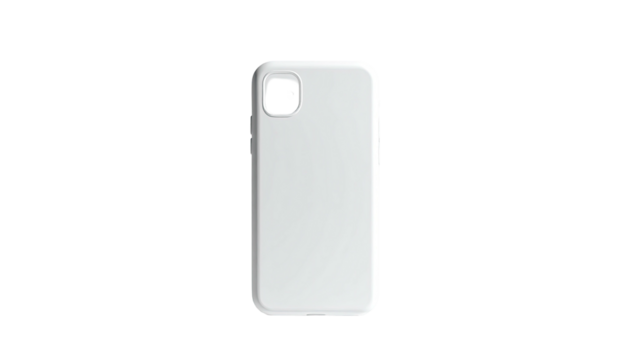A plain white phone case with a camera square on a black background