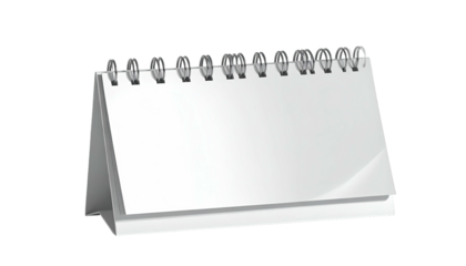 Angled blank white desk calendar with a spiral binding