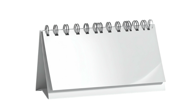 Angled blank white desk calendar with a spiral binding