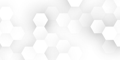 Abstract hexagon background. Futuristic abstract honeycomb mosaic white technology background with shadows. Surface pattern with glowing hexagon paper texture and futuristic business graphic concept.	