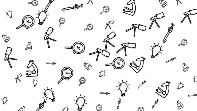 Scattered pattern of sciencerelated doodles perfect for educational presentations, science projects, or stemthemed design elements creation.