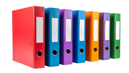Row of rainbow colored file binders