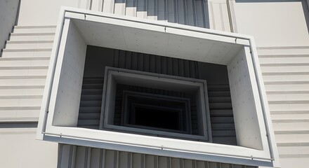 Angular architectural cascade with nested rectangular frames in minimalistic geometric design reaching into infinite