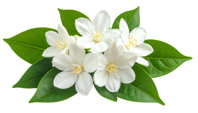 White flowers, green leaves isolated - Powered by Adobe