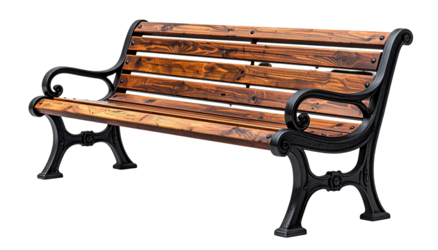 Wooden slat bench w/ black metal frame
