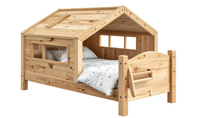 Wooden house-shaped kids' bed frame