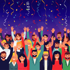 Cheerful Crowd Celebrating with Confetti and Streamers.
