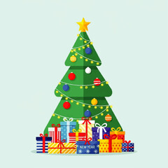 Festive Christmas Tree with Wrapped Presents.